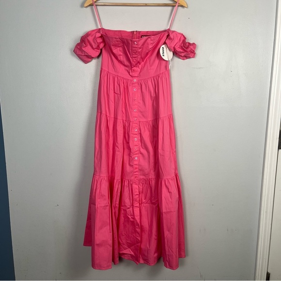 New STAUD Elio Off-shoulder Dress in Cotton Poplin size 00 in Plumeria - Picture 2 of 9